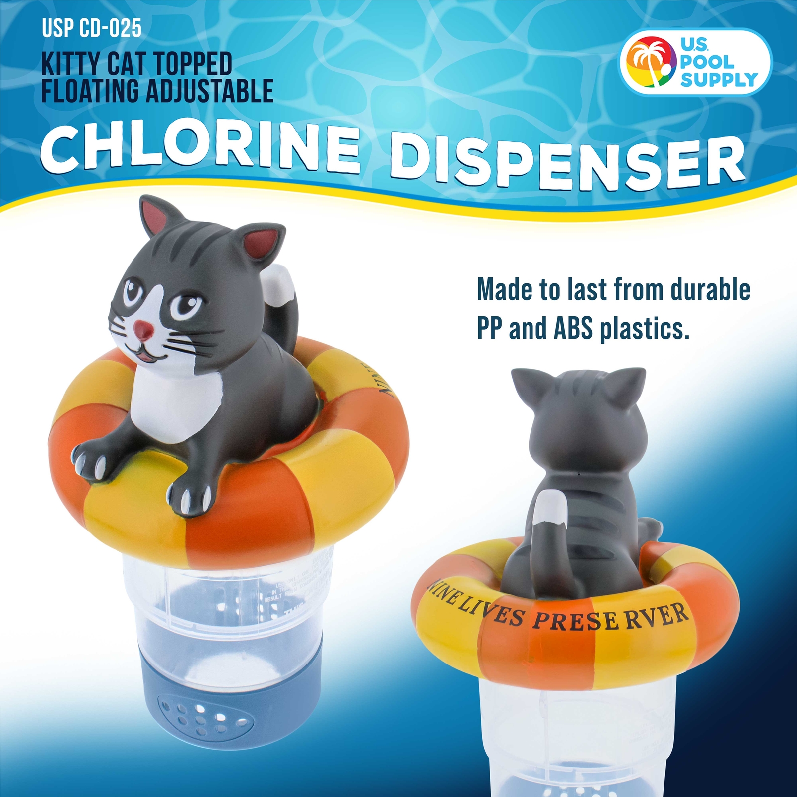 U.S. Pool Supply Kitty Cat Floating Pool Dispenser, Holds 3" Tablets