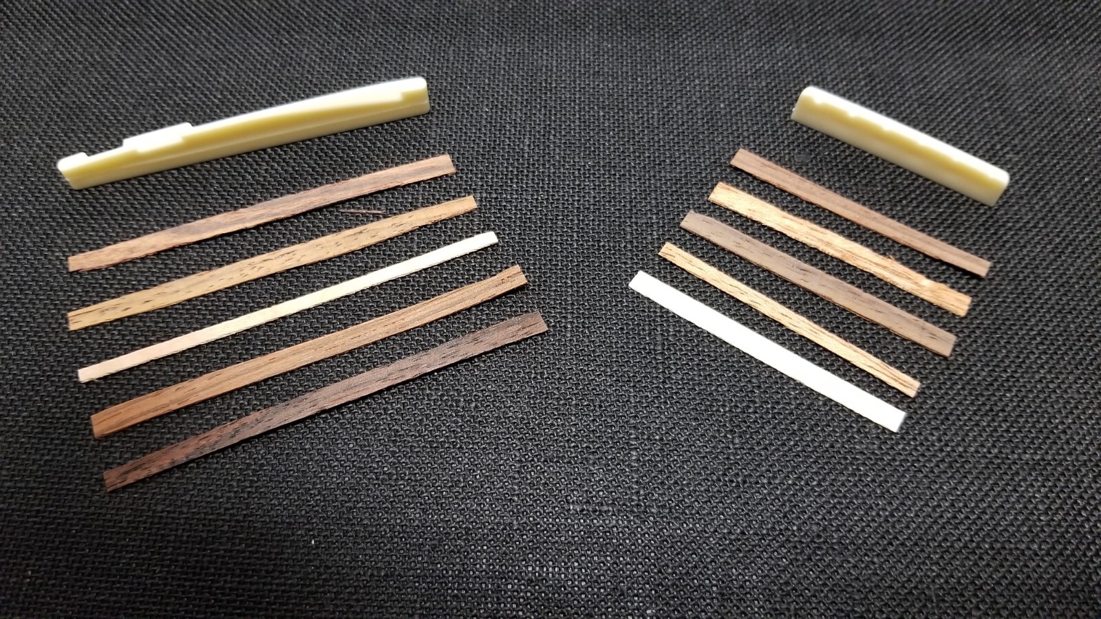 10) REAL WOOD GUITAR SHIMS ASSORTMENT 5) NUT SHIMS, 5) SADDLE SHIMS