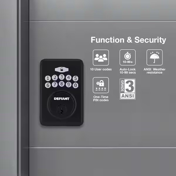Defiant Radius Matte Black Single Cylinder Electronic Keypad Deadbolt