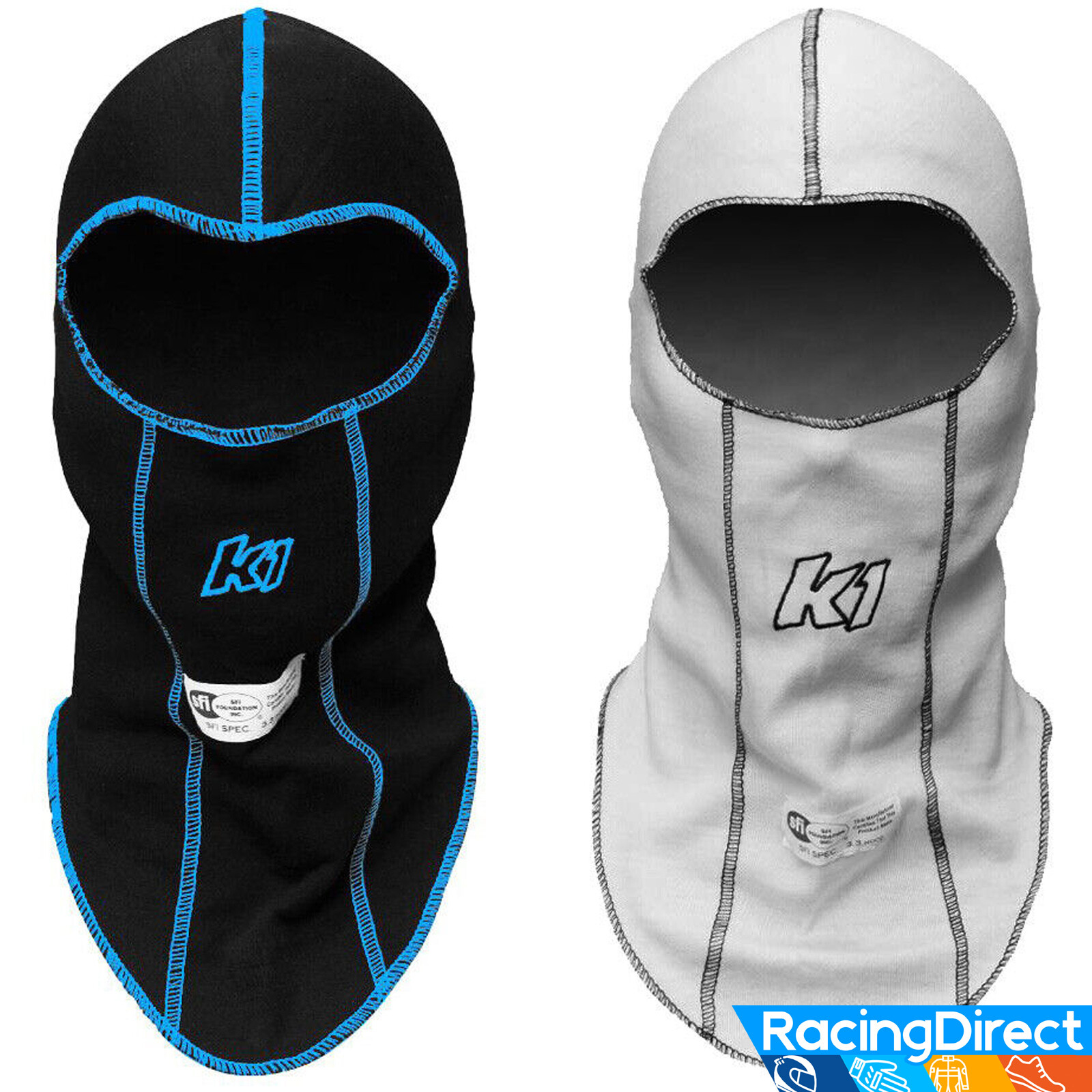 K1 - SFI Rated Nomex Balaclava - SFI 3.3 - Auto Racing Head Sock- Black or White