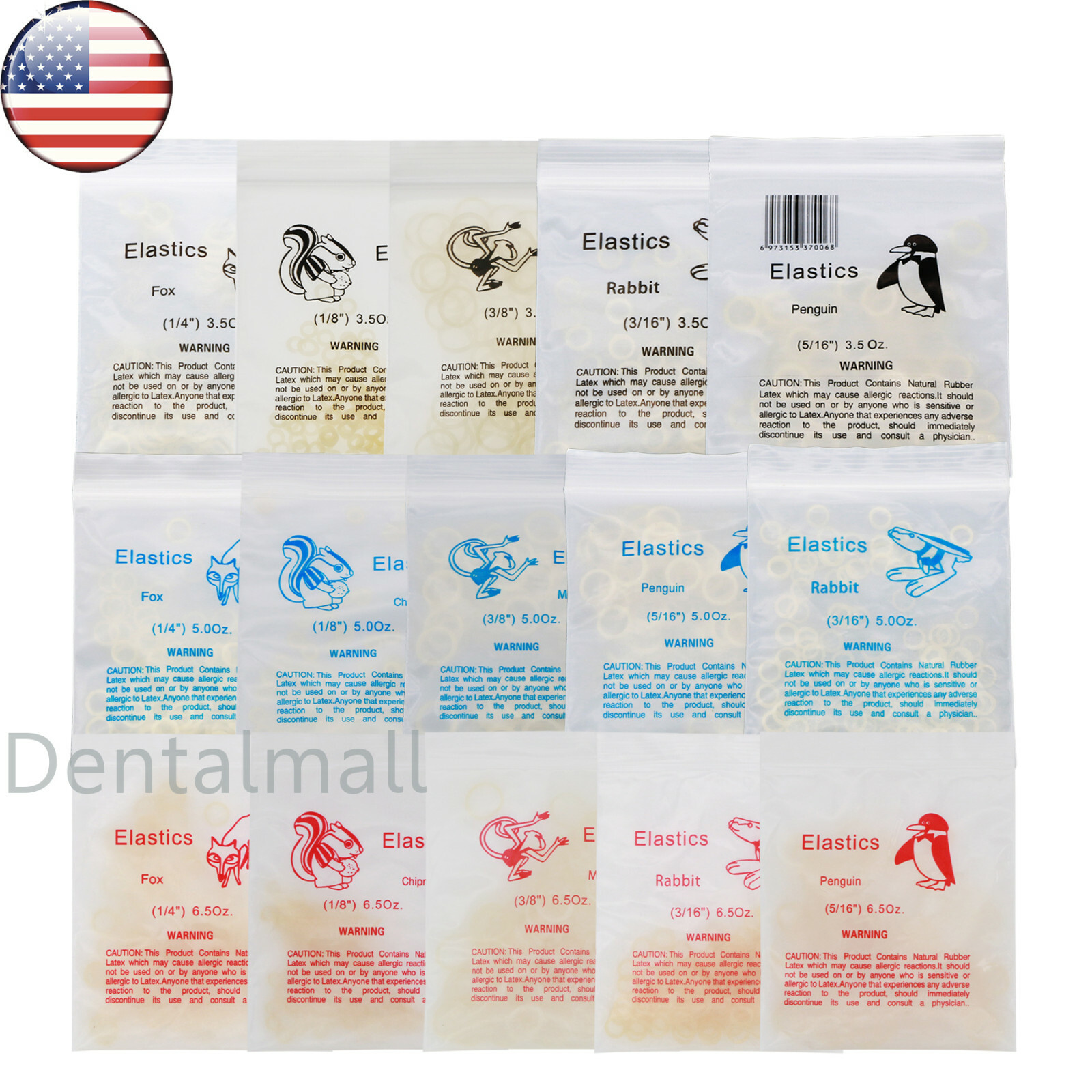 US Dental Orthodontic Rubber Bands Ortho Elastics Latex Braces 3.5 5.0 6.5 OZ