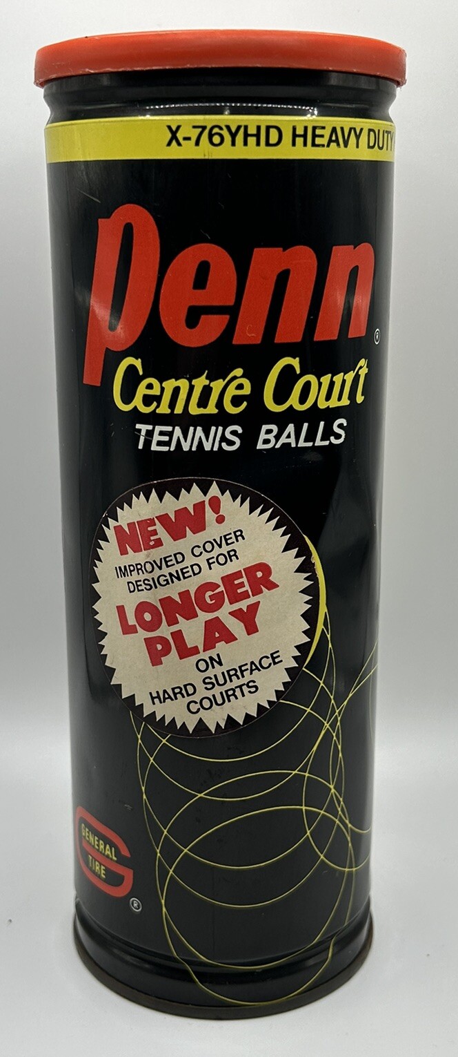 PENN Tennis Balls Metal Can X-76 YHD Heavy Duty Felt Yellow Vintage