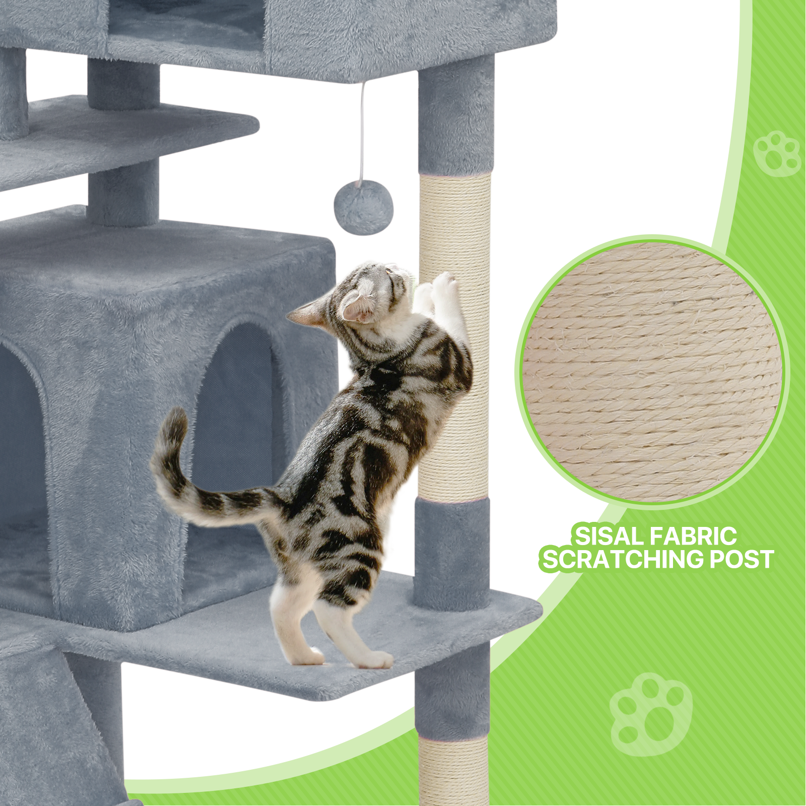 77"Cat Tree Cat Tower Large Kitten Playing House Condo Scratching Post for Rest