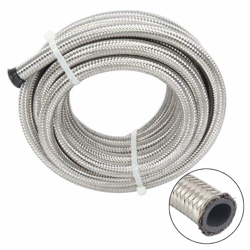 6AN 3/8" Fuel line Hose Braided Stainless Steel Oil Gas CPE Silver 10FT/20FT