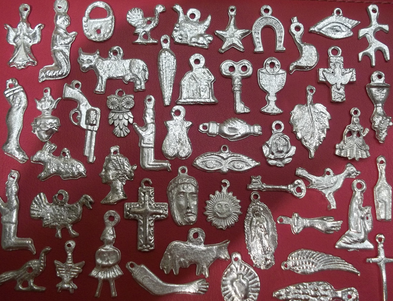 100 Milagros Charms Mexican Folk Art Shiny SILVER Exvoto Nicho Retablo #2