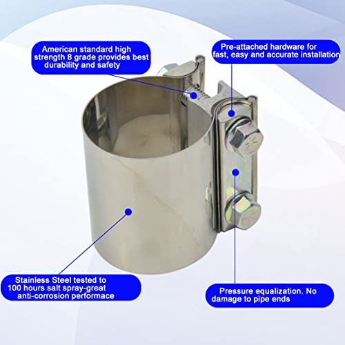 3 inch Exhaust Lap Joint Butt Clamp, Stainless Steel 3" Muffler Band 3 Inch