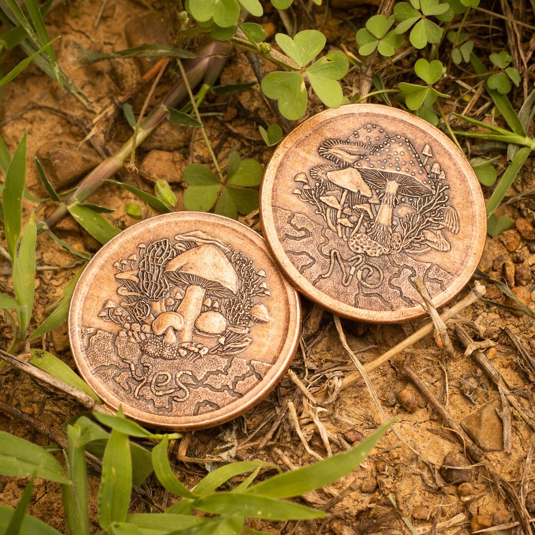 Fungible Token Decision Maker Coin in Solid Copper - Mushroom Coin