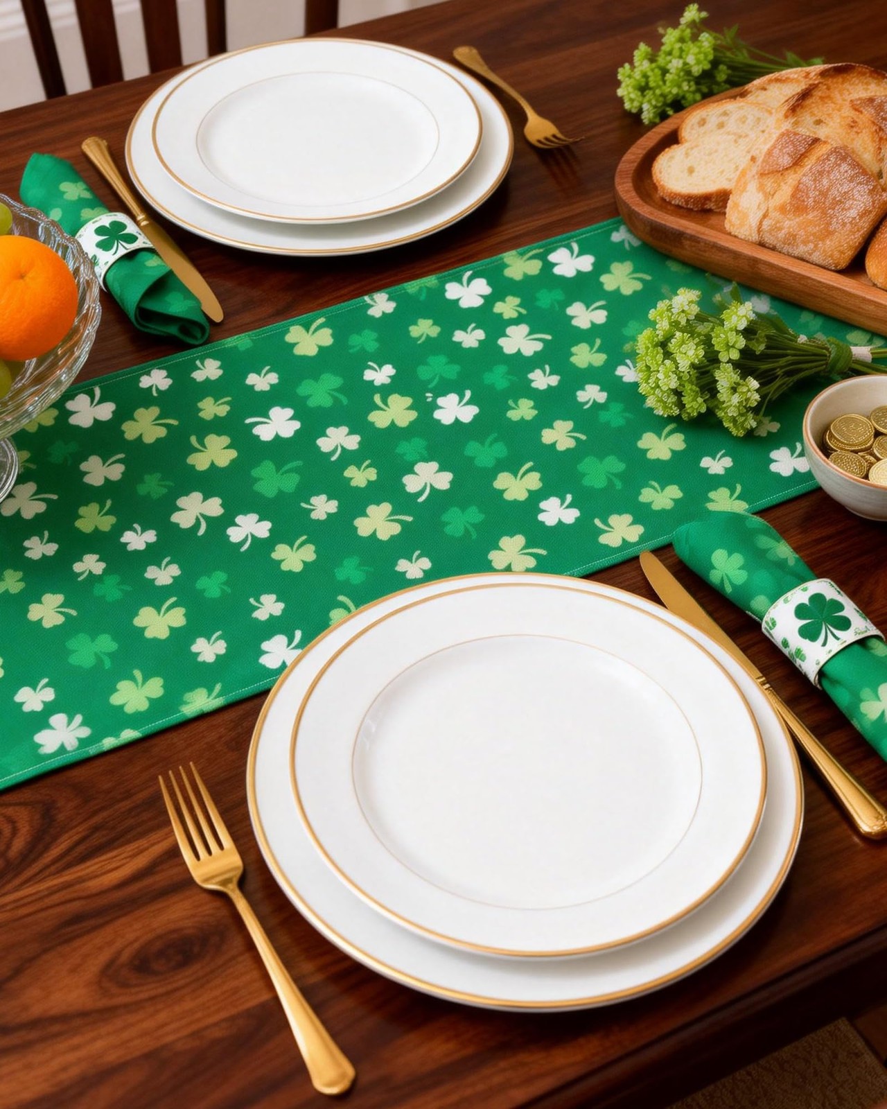 St. Patricks Day Table Runner Decorations 13x72 Inch Green Lucky Shamrock Tab...