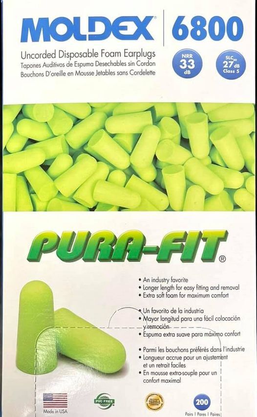 Moldex 6800 Purafit Tapered Earplugs Soft Foam NRR33 Uncorded Quantity