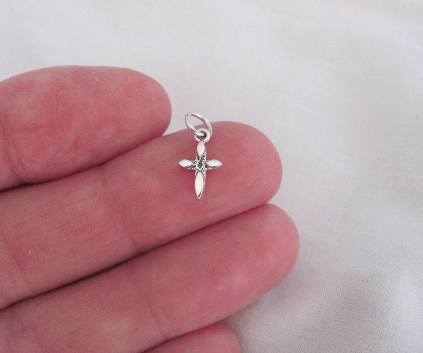 Very small Sterling Silver Star Cross mini tiny charm