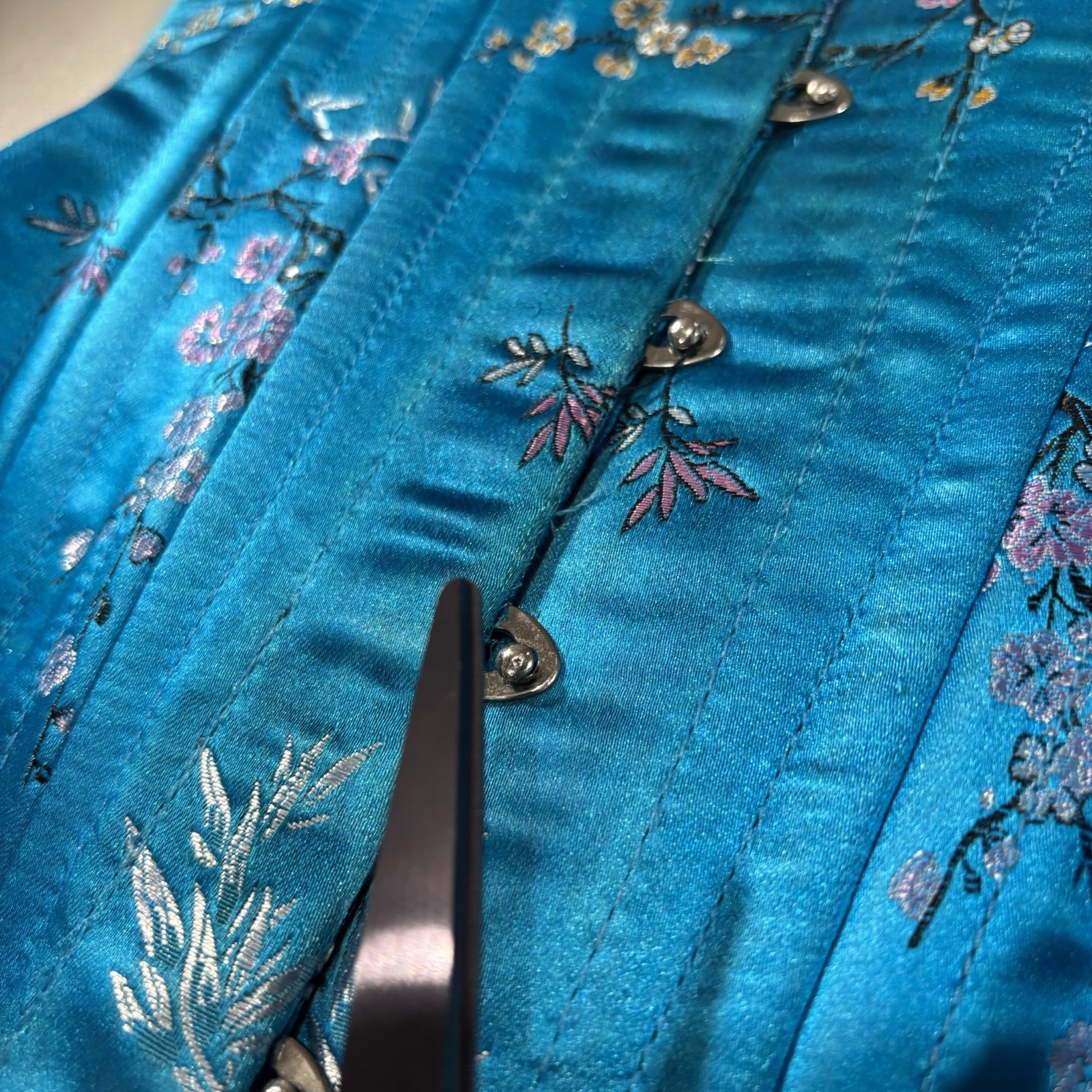 HourGlass Corsetry Corset Women's Small Satin Floral Aqua Blue Sexy Lingerie