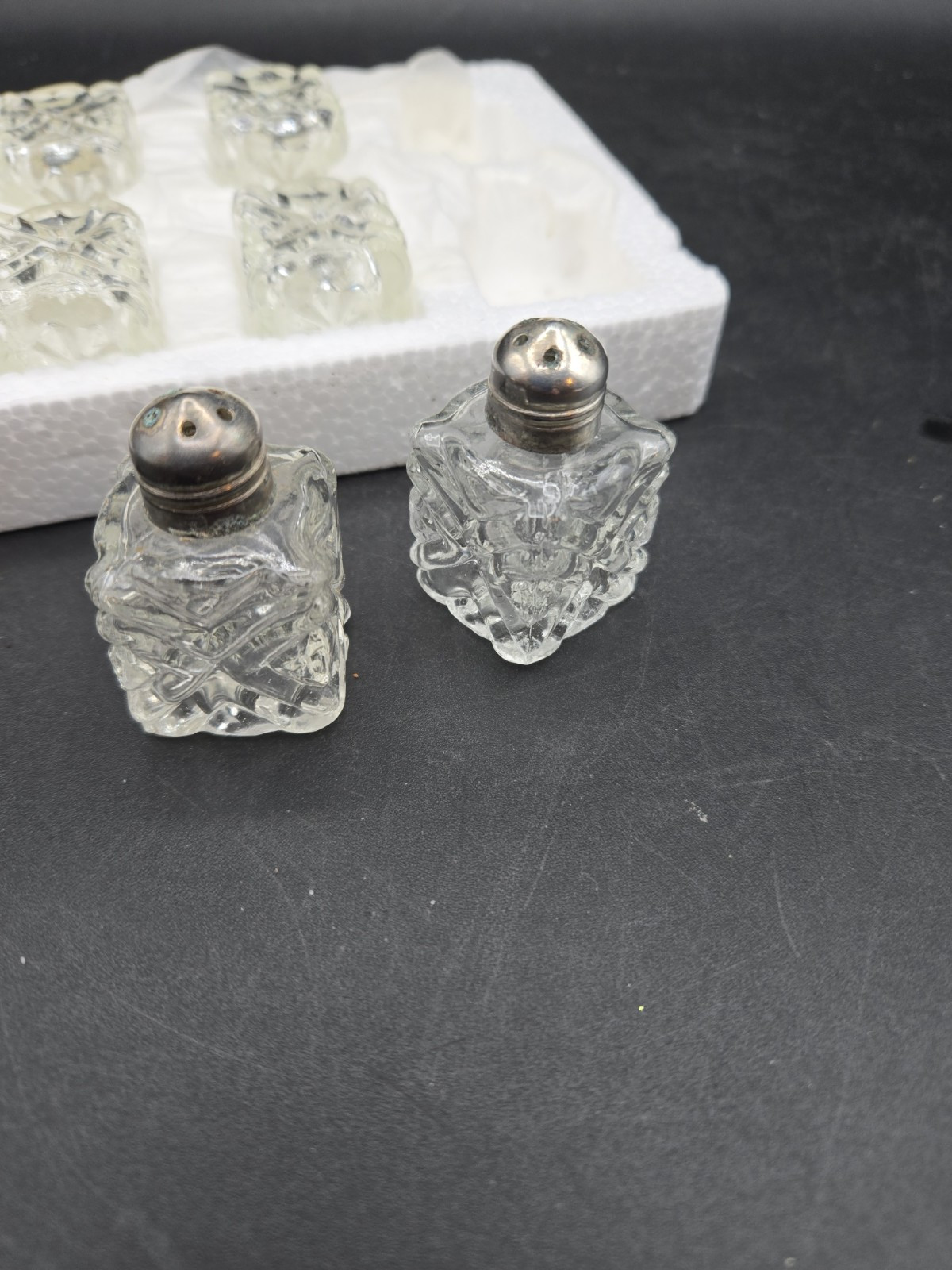 Vintage Individual Miniature Salt Pepper Shakers Silverplate Glass