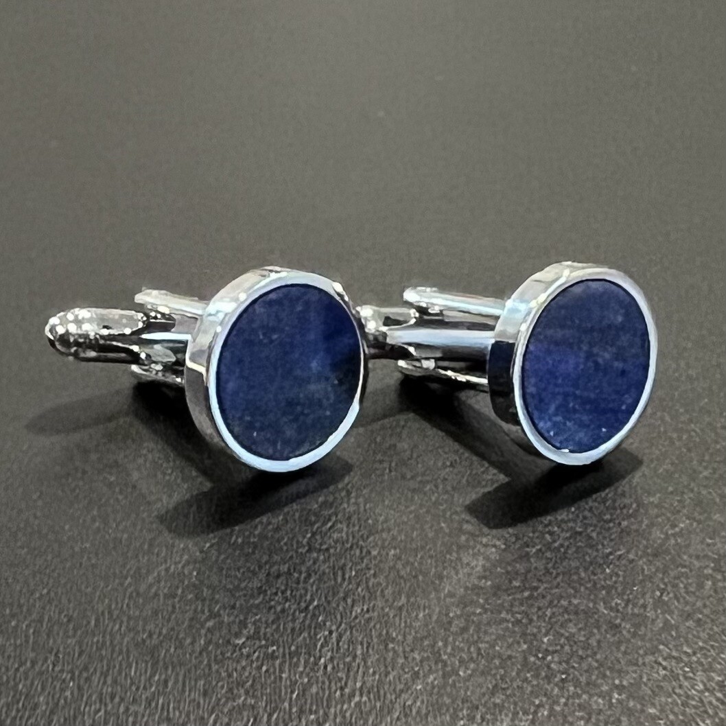 Round Lapis Lazuli Stone Cufflinks Men Birthday Wedding Essentials Gift With Box