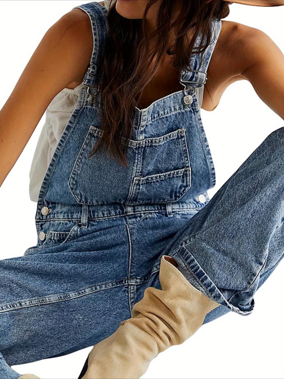women's loose denim overalls (elastic straight leg wide leg, fashionable style)
