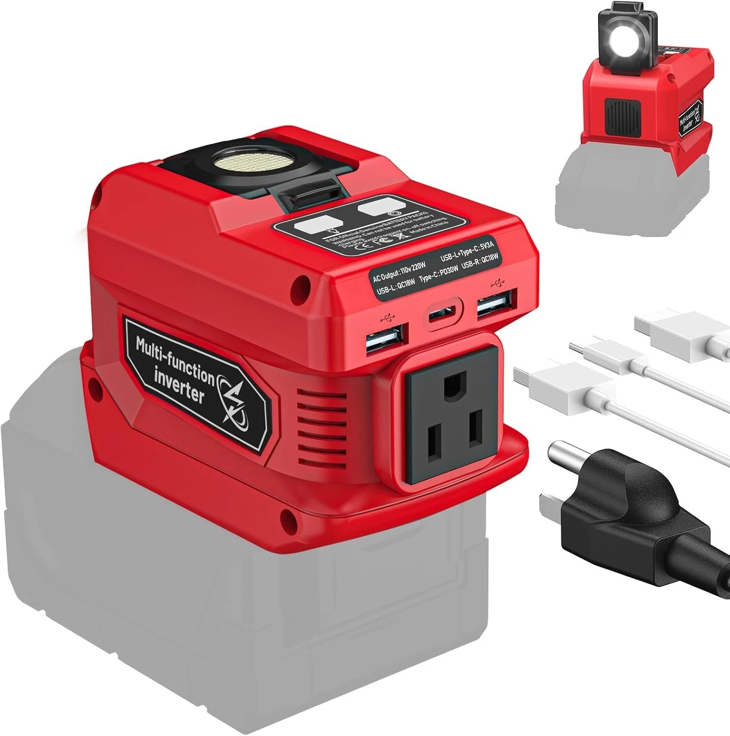 DC 18V to AC 110V,220W Power Inverter Compatible with Milwaukee 18V Battery