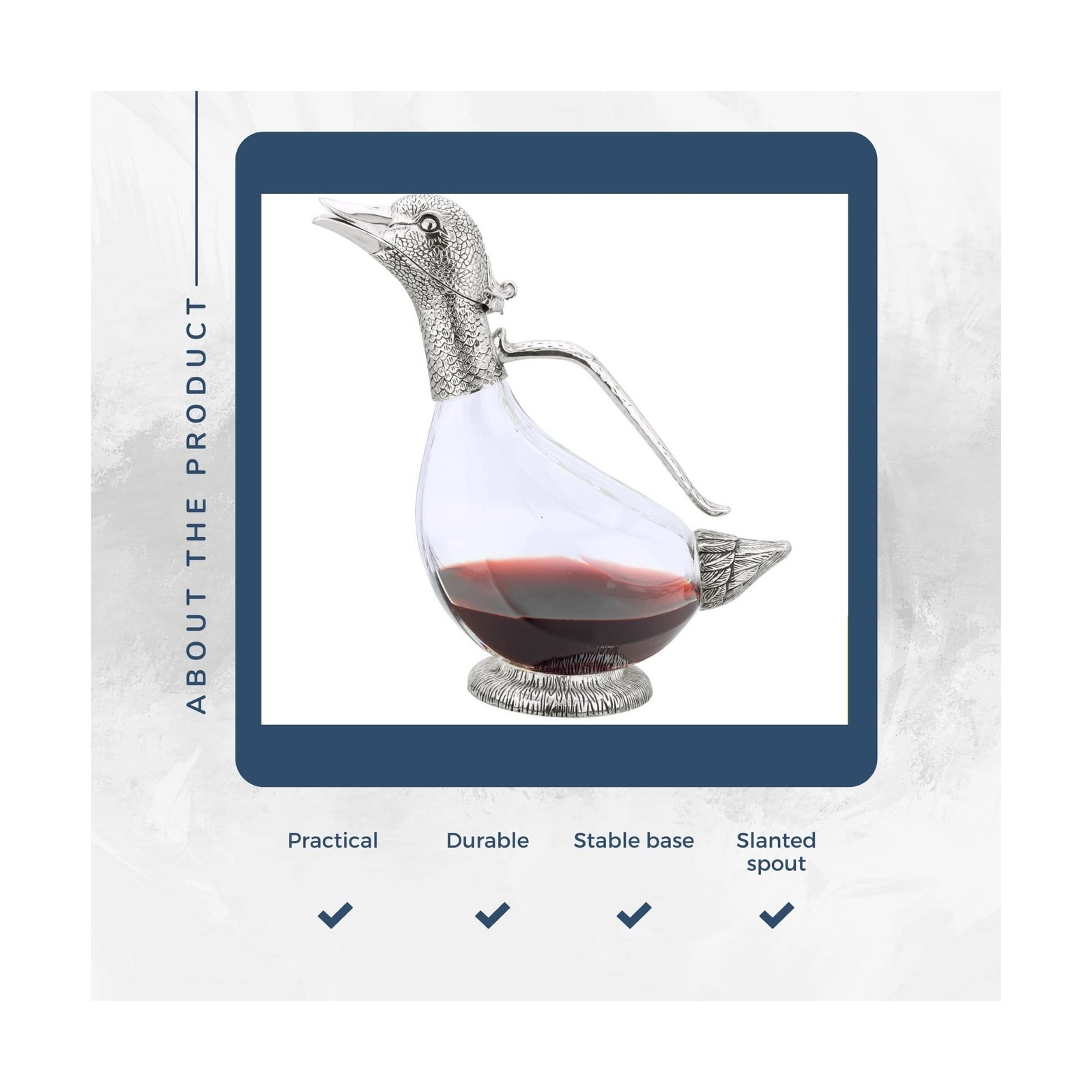 Regent Silverplated Duck Decanter 25.3 oz, 750ml Red Wine Carafe, Wine Gift, ...