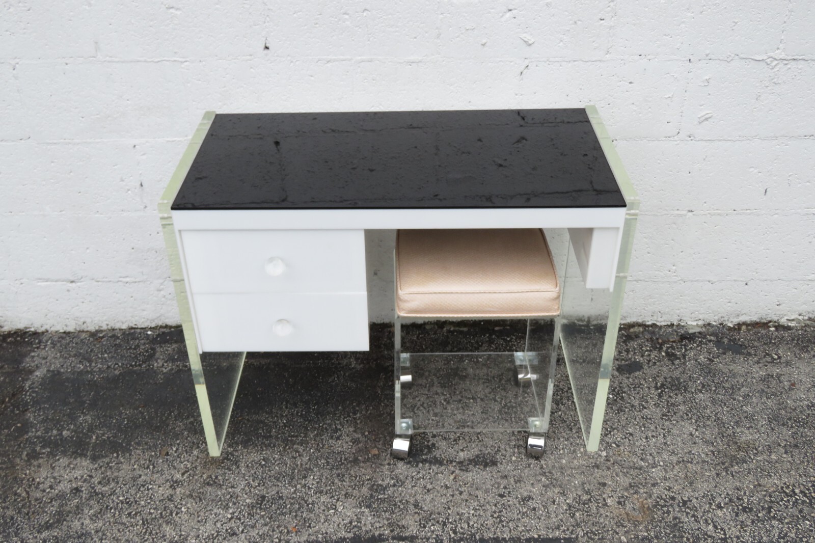 Hollywood Regency Lucite Vanity Makeup Table Desk and Stool 5475