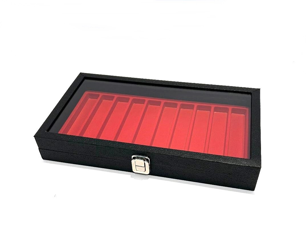 10 Slot Pocket Knife Display Case Storage Organizer, Red