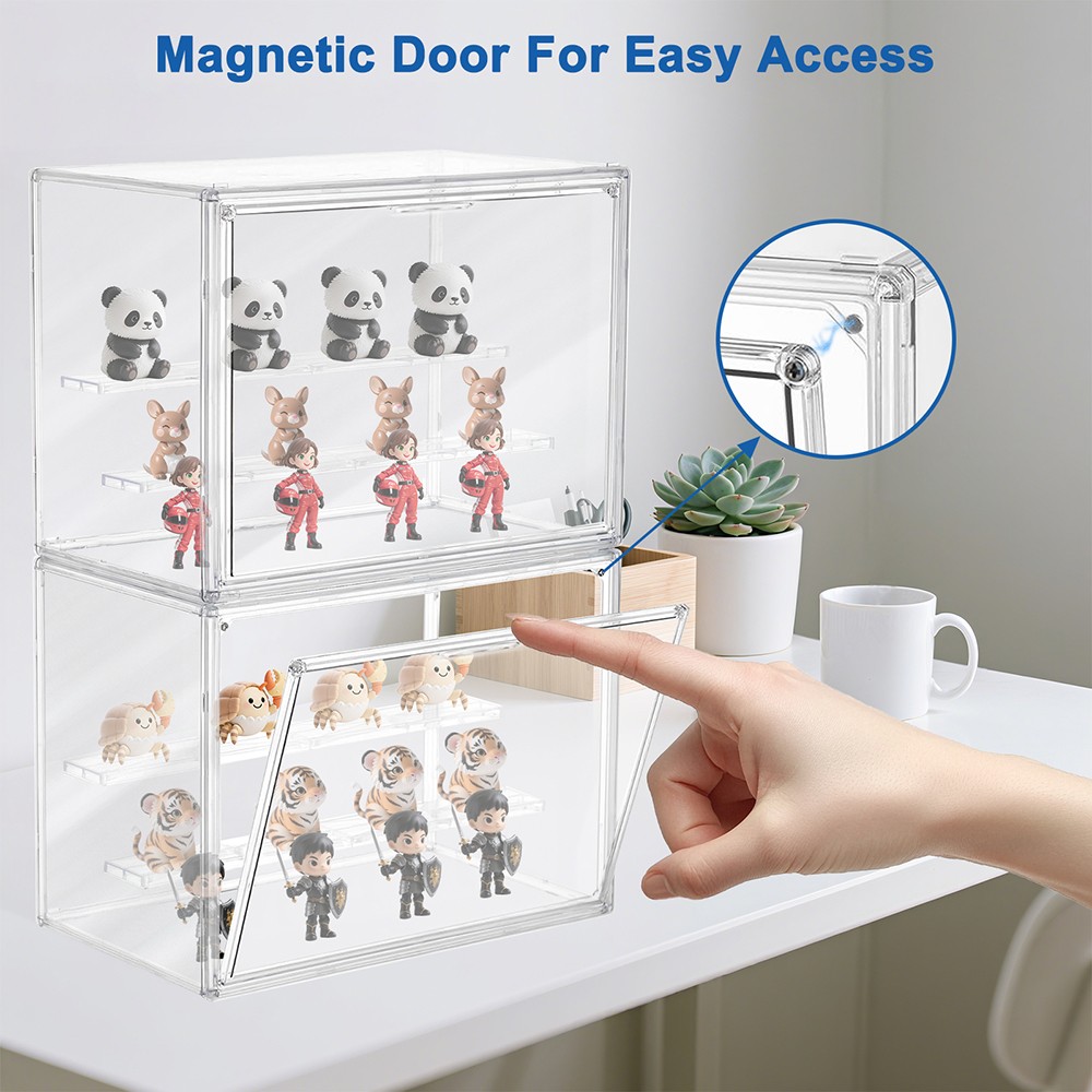 2X Clear Acrylic 3 Tier Figure Display Case with 2 Movable Plates Stackable Show