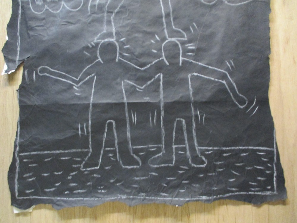 SUBWAY DRAWING chalk on black paper NYC 1980s Pop Art Graffiti - KEITH HARING