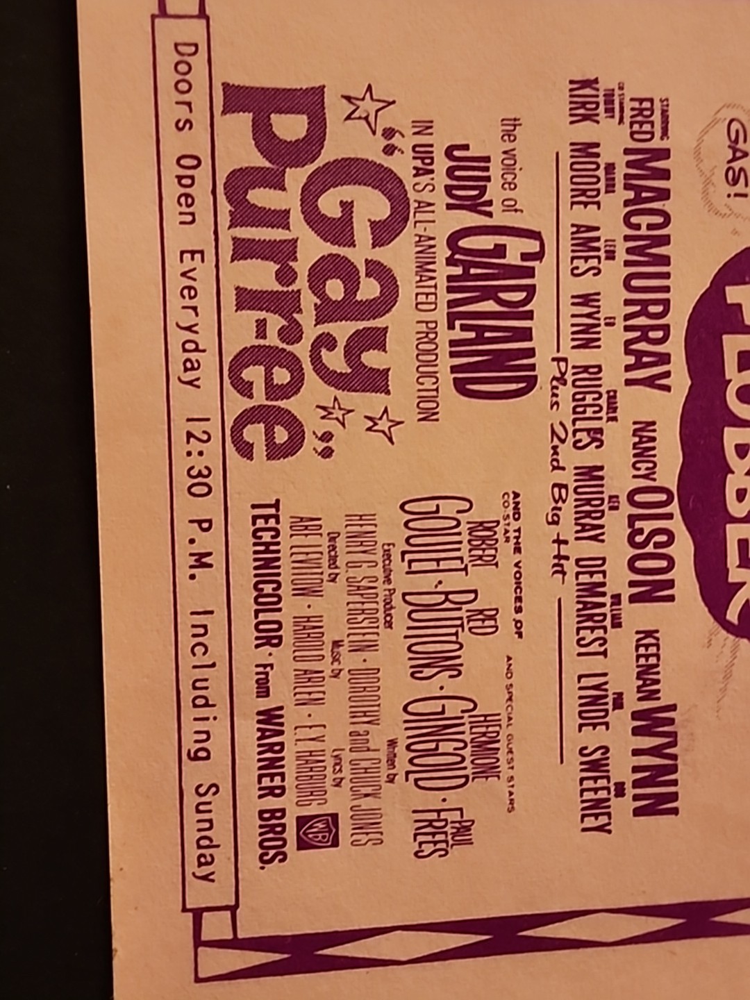 1962 JUDY GARLAND GAY PURREE & WALT DISNEY FRED MACMURRAY FLUBBER FLIER Herald