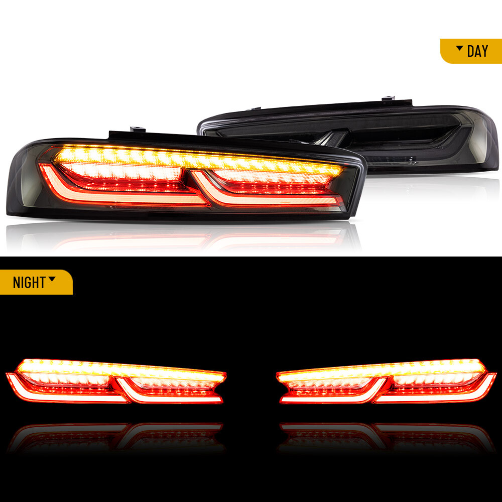 VLAND LED Tail Lights For Chevy Camaro 2016-2018 DRL FULL Smoked Rear Lights