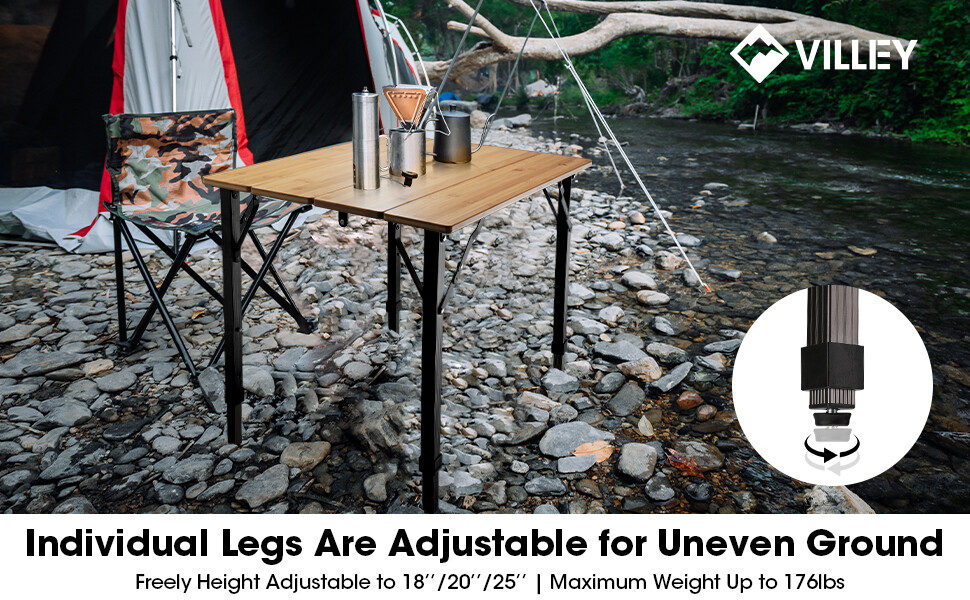 Portable Heavy Duty Adjustable Height Bamboo Folding Table Camping Table 176 lbs