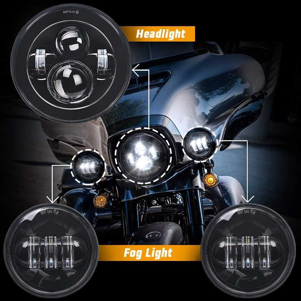 7" inch Led Headlight + 4.5" Fog Lights For Yamaha V-Star XVS 650 950 1100 1300