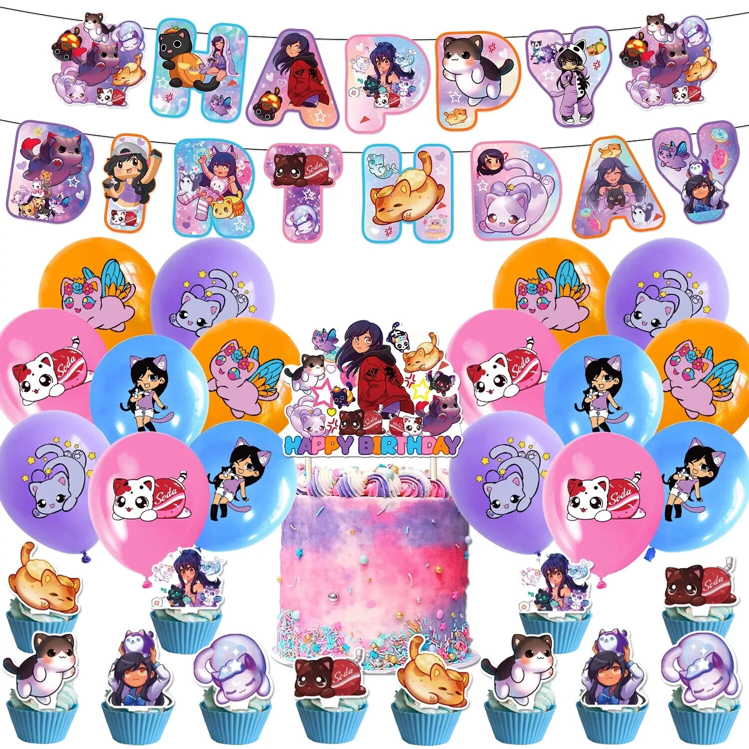 Aphmau Cat Theme Birthday Party Supplies Kit for Kids Decoration