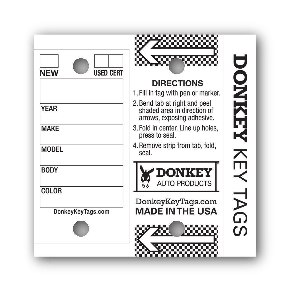 Car Dealer Key Tags (Laminated Self-Protecting) (250 Tags w/ Metal Rings)