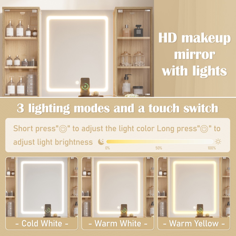 Cosmetic dresser with mirror, 10 drawers, stool, and charging station