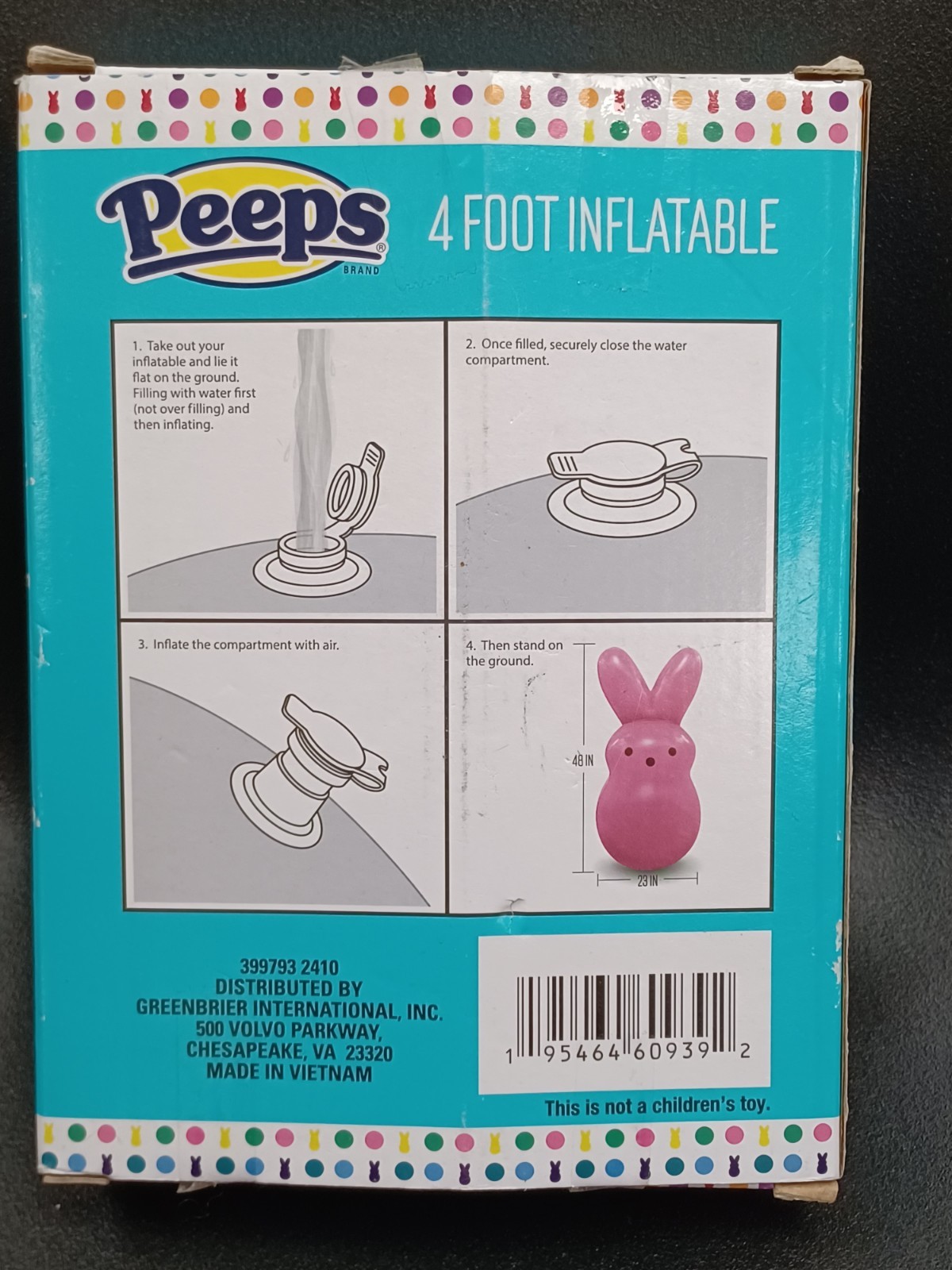 Peeps 4 Foot Tall Inflatable Pink Bunny NEW