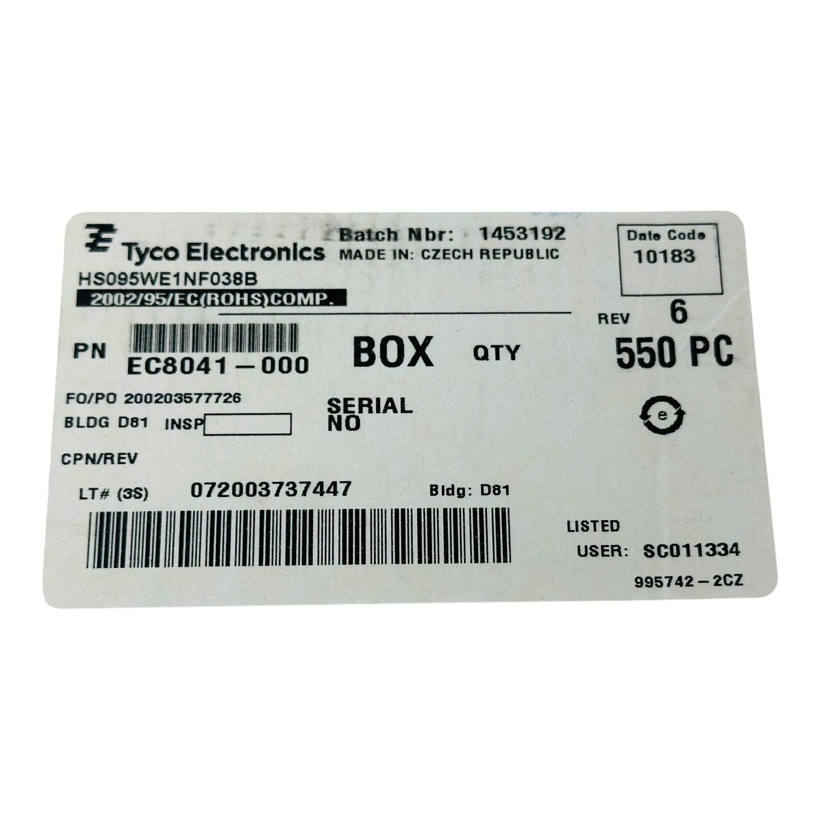 TYCO ELECTRONICS EC8041-000 CABLE MARKERS NEW/UNUSED SURPLUS BOX OF 550pcs