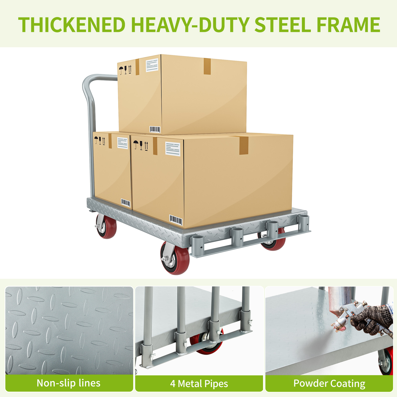 2-in-1 Heavy Duty Platform Truck Cart Steel Panel Truck Cart w/ 4 Side Handrails