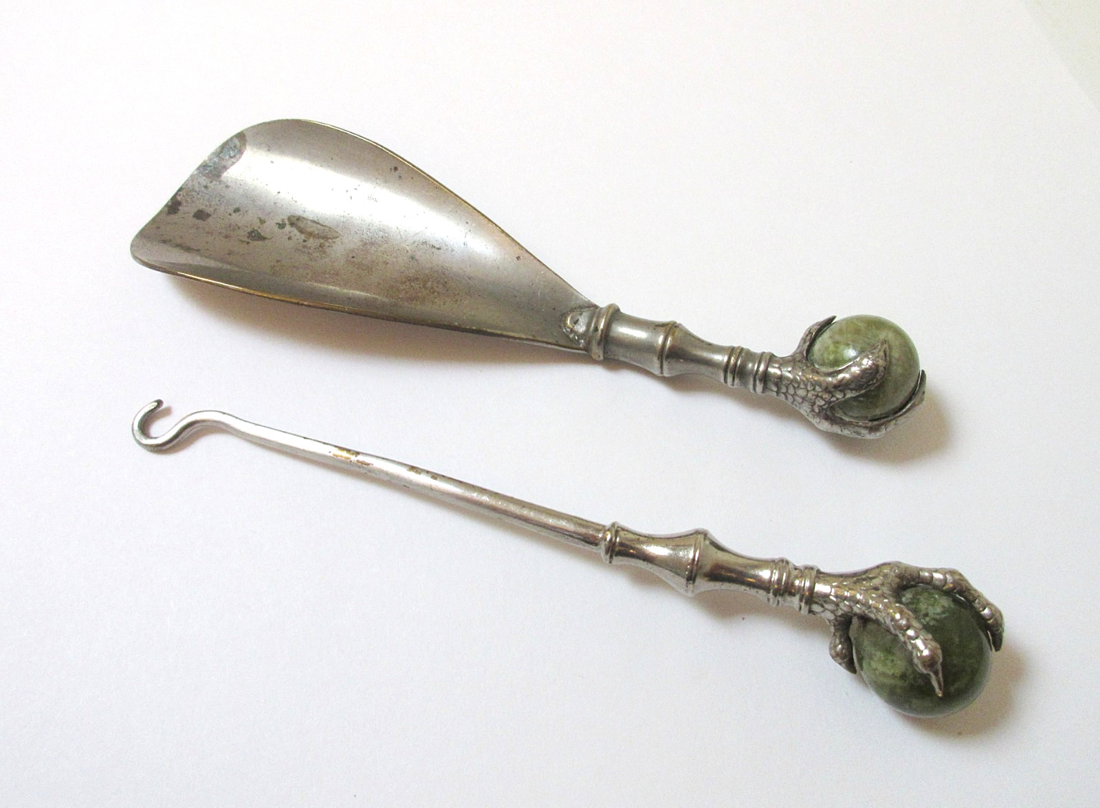 Antique Button Hook Shoe Horn Set Ball & Claw Connemara Marble