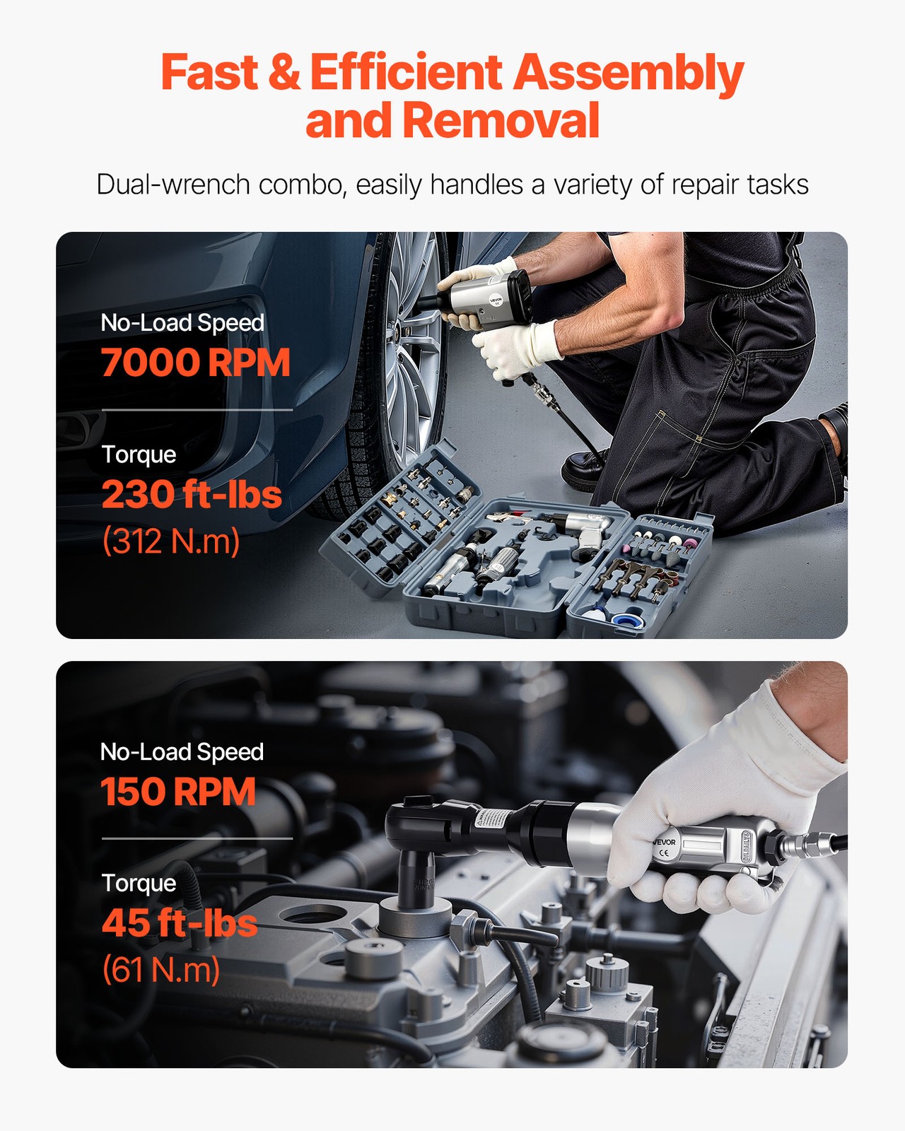VEVOR 71PCS Pro Air Tool and Accessories Kit Impact & Ratchet Wrench Die Grinder