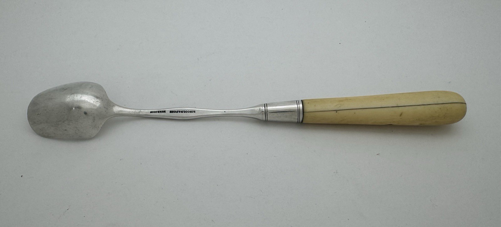 LINCOLN & FOSS Boston MA Fine & Rare Coin Silver Bovine Bone Cheese Scoop c.1850