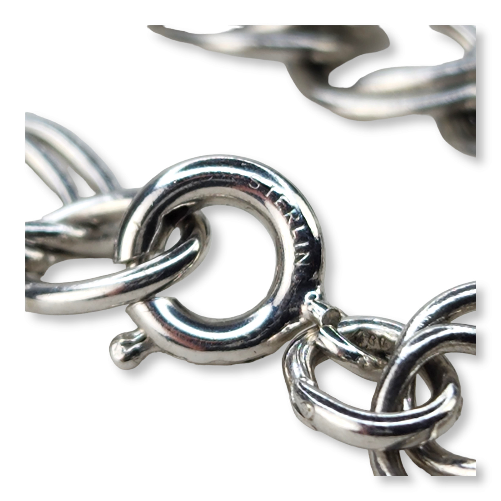 Vintage Sterling Silver 925 Double Link Flat Charm Bracelet 7.5 Inches Long