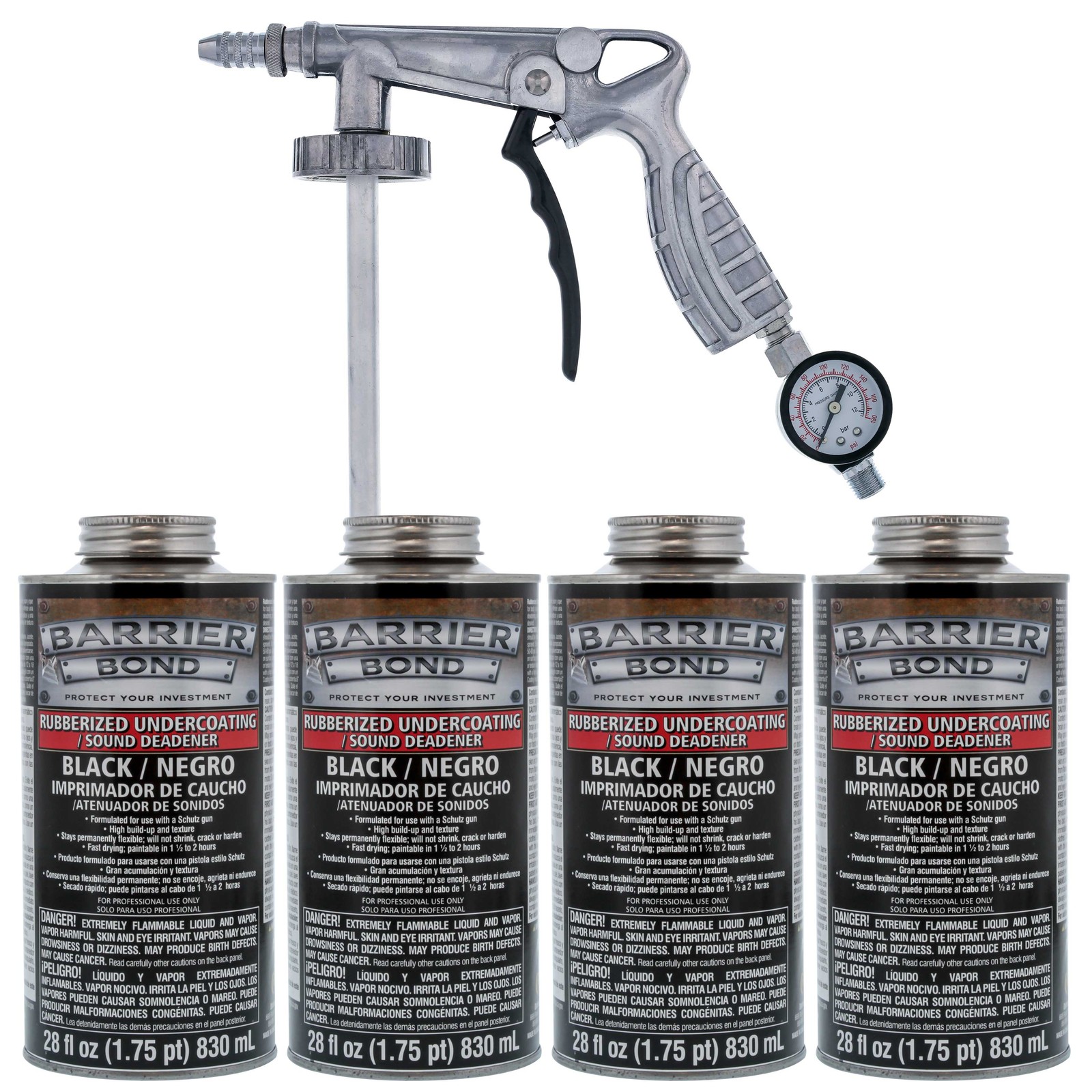 Barrier Bond Rubberized Undercoating/Sound Deadener Black - 4 Quarts & Spray Gun