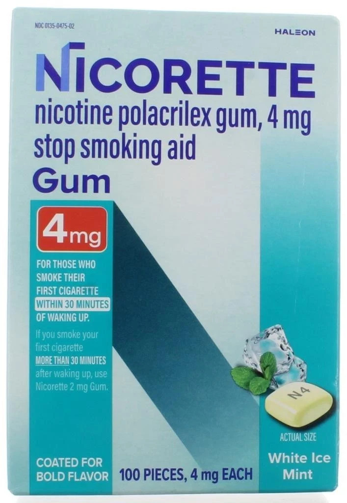 Nicorette Nicotine Gum 4 mg White Ice Mint 100 Pcs  Exp 2028+