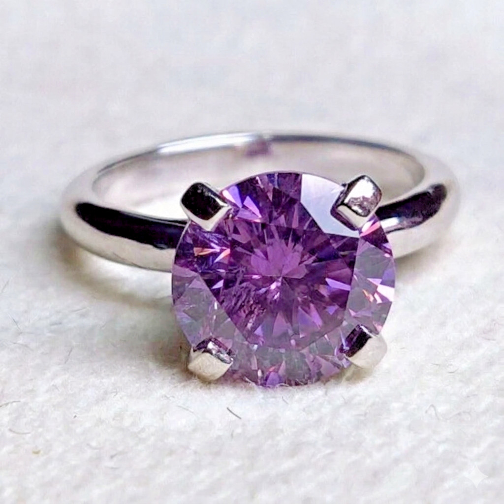 3 Ct Certified Purple Diamond Solitaire Ring-925 Sterling Silver-Tariffs FREE
