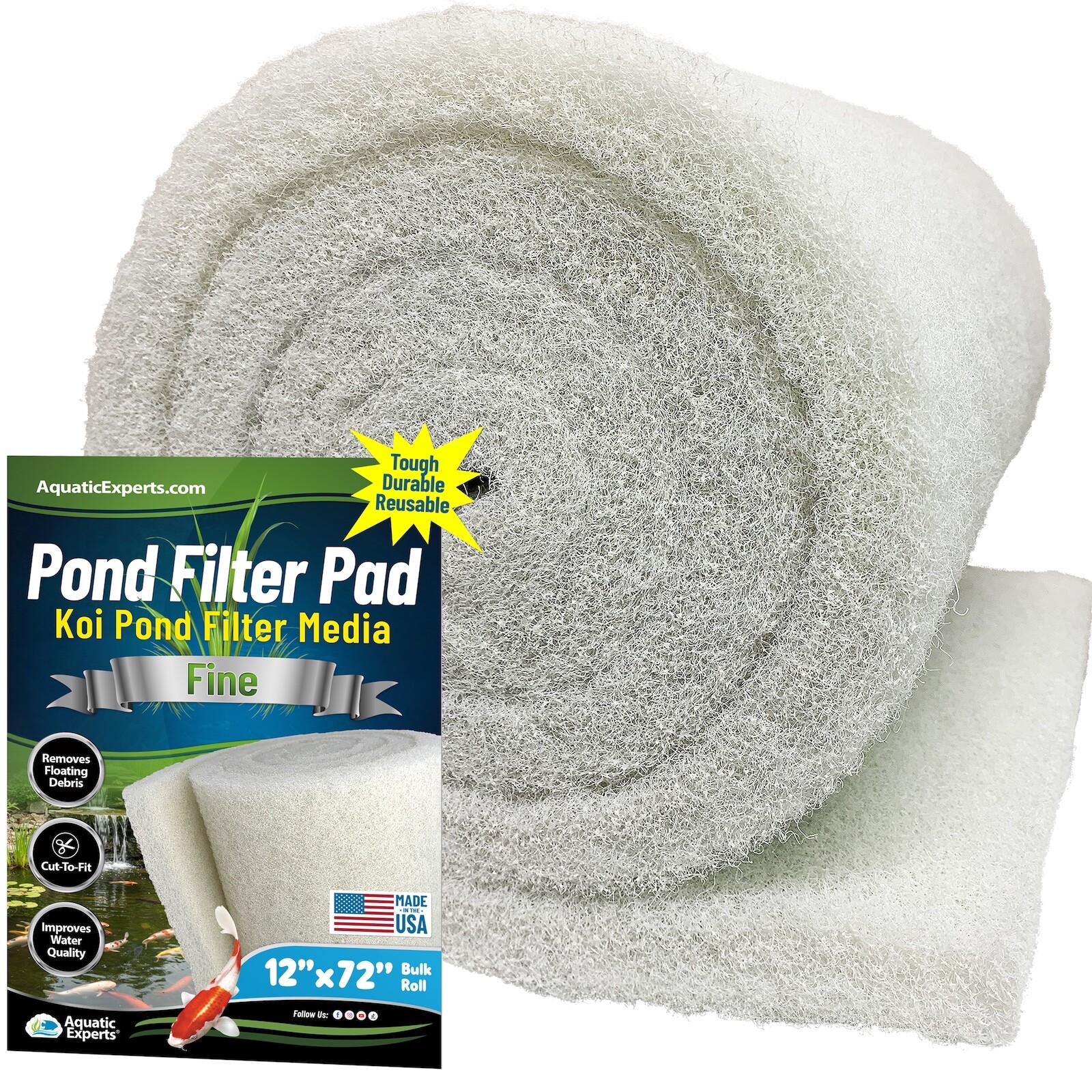 Aquatic Experts Koi Pond Filter Pad FINE, White Bulk Roll Media 3/4"-1" Thick