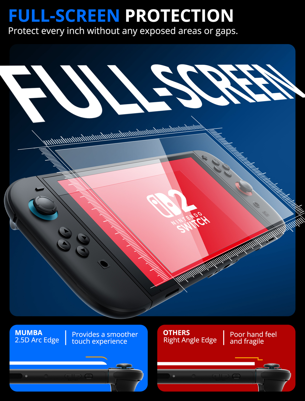 Mumba Screen Protector for Nintendo Switch 2 (2025) New 2 Pack 9H Tempered Glass