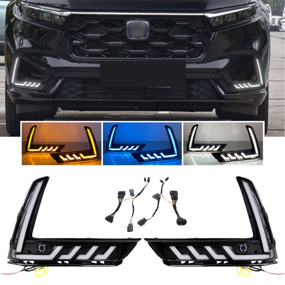 Pair For Honda CR-V CRV 2023-2025 LED DRL Fog Light Turn Signal With Sensor Hole