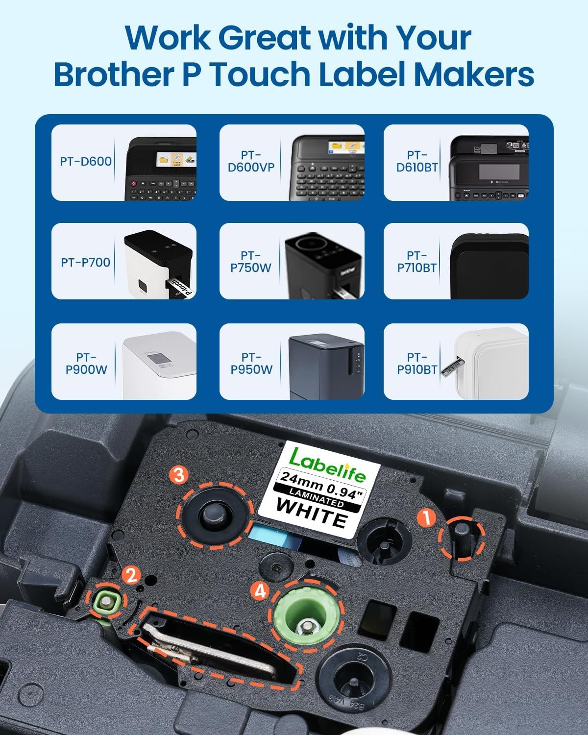 10PK 24mm Label Tape TZ251 TZe-251 Compatible for Brother P-Touch 1900 White 1''