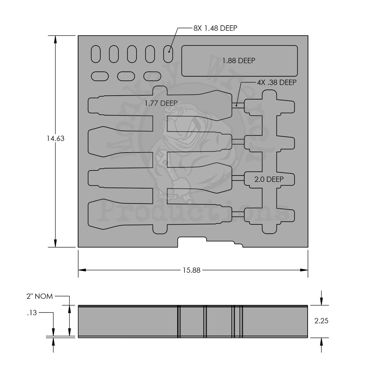 Foam Insert for 4 wireless mics, fits 2U rack drawer