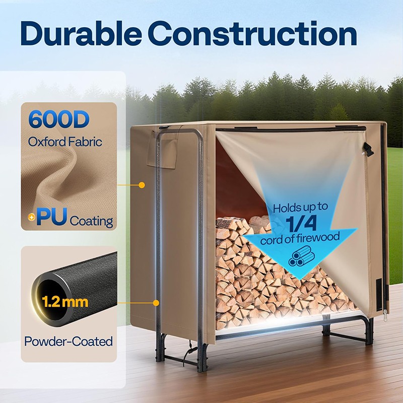4FT Outdoor Firewood Rack with Cover Heavy Duty Firewood Holder 48''x13.8''x48''