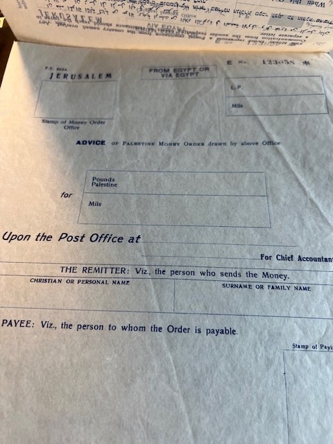 Jerusalem Money Order Document Three Languages British Palestine Unused 2 Pages