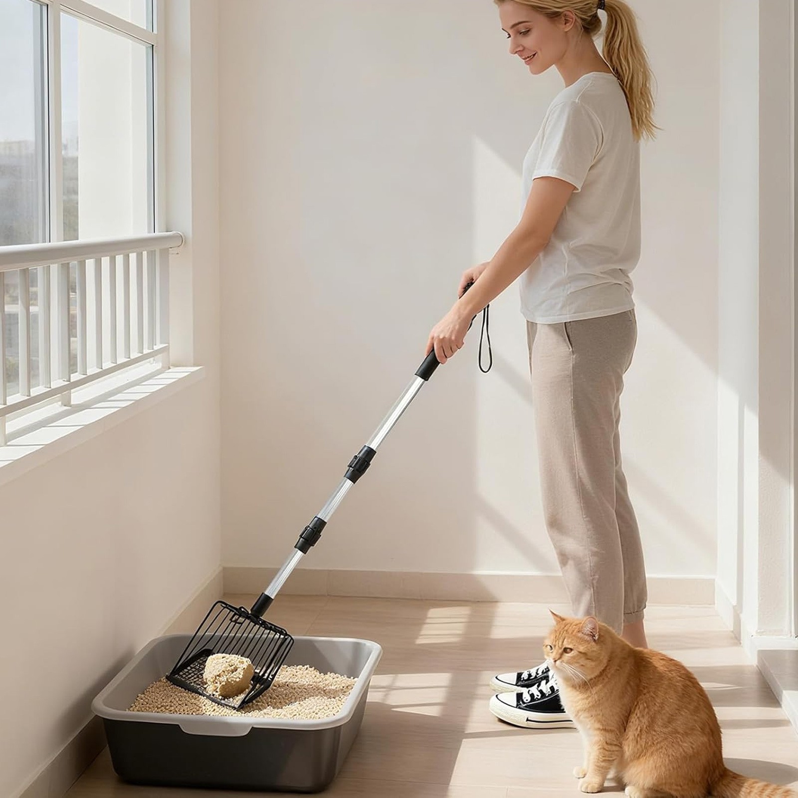 Adjustable Chicken Coop Poop Scooper 22–41.9in Metal Sifting Shovel Long Handle