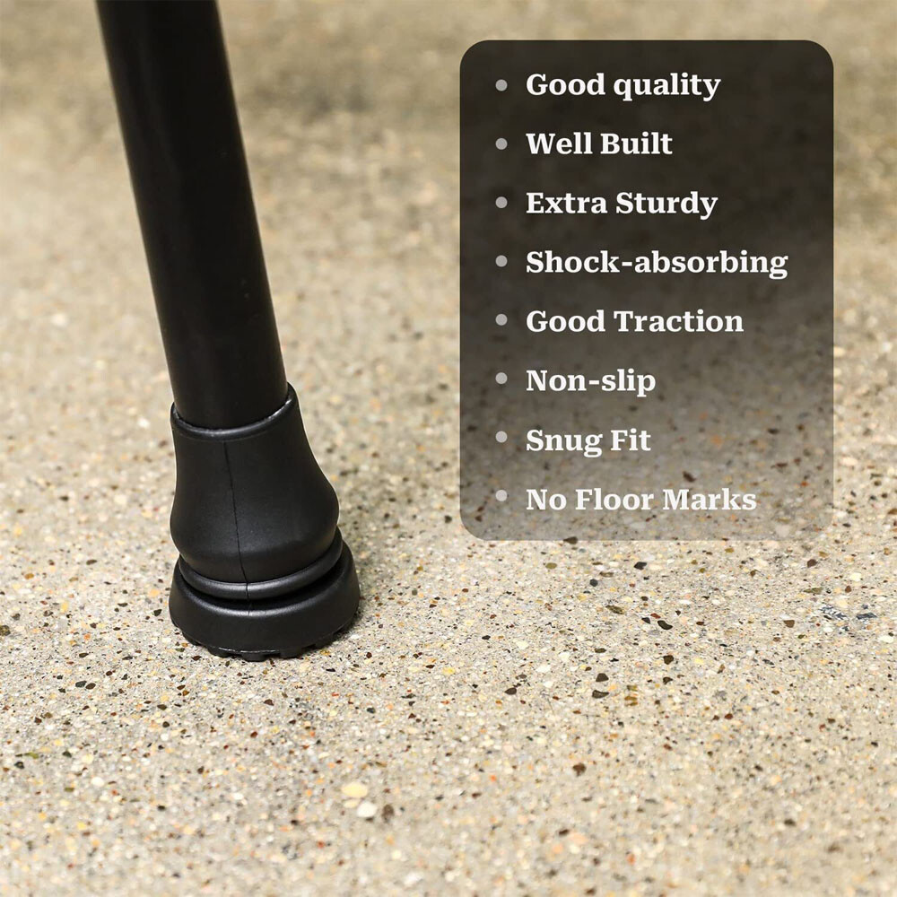 4-Pack Rubber Cane Tips 3/4 Inch Heavy Duty Walking Cane Tips Black Sturdy